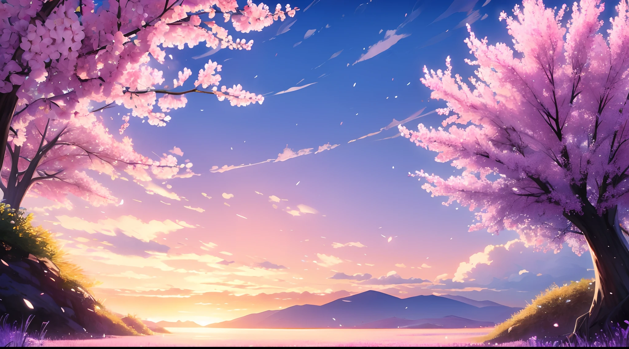 peach blossom tree, color purple Lavender color peach color and white combine in the sky