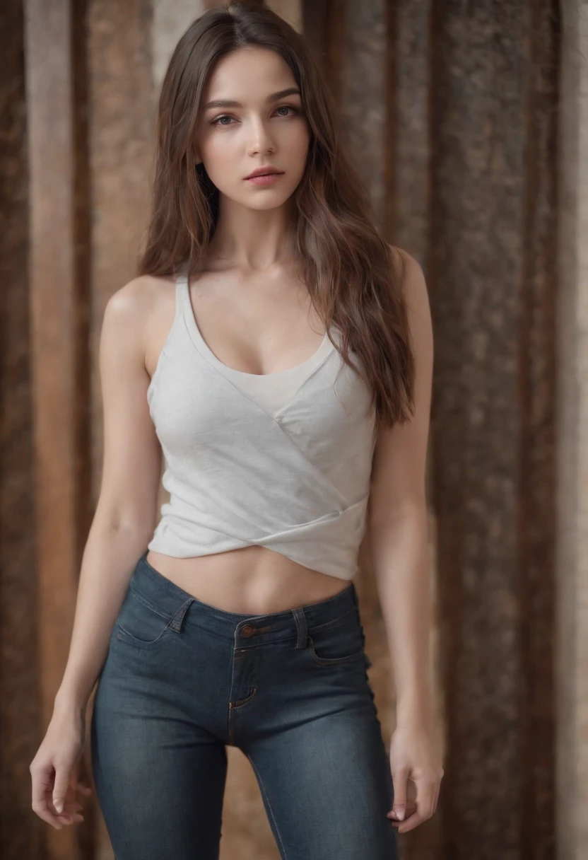 Woman in loose clothes, Sexy Instagram model, Young, Beautiful, Long hair,15 years old, Fashionab,,, tight leggings，Shark pants，Shark skin，