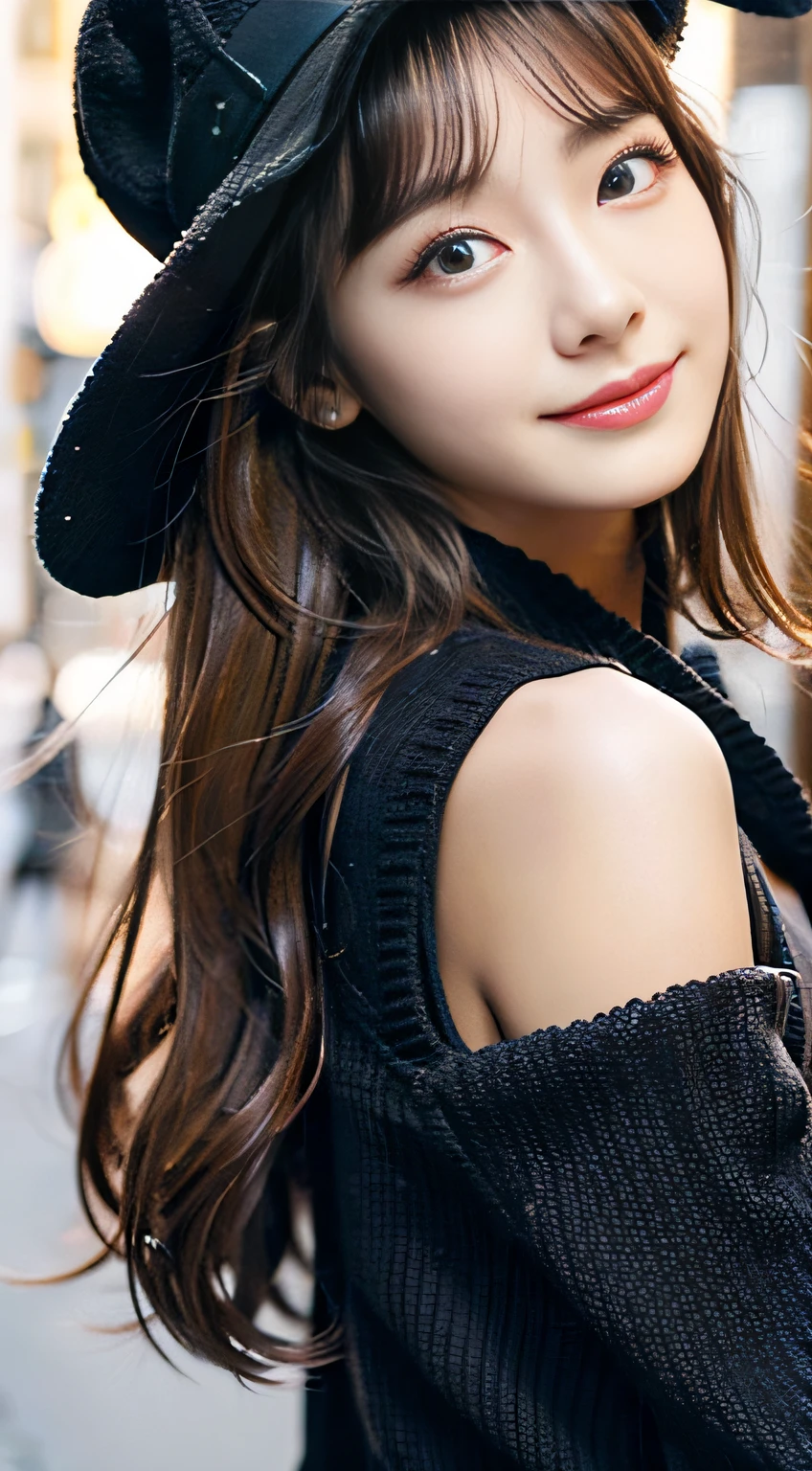 （３２K,high-detail,high detal,hight resolution,highdensity,独奏：1.3）,（Realistic people,Live Action,A detailed eye,High resolution eyes,Fine eyes,Eyes that look like they are alive,Beautiful dark blue eyes,Fishing eyes,detailed lips,Crystal clear white skin,detailed realistic faces：1.3）,（Japanese ido,Korean Idols,model in Japan,Korean models,Korean K-Pop Female Idols：1.2）,（with a flushed face,natural make up,a necklace,piercings,Navel piercing：1.4）（Military Cargo Pants,Colorful tops with a large silhouette,Coat with a large silhouette,Leather Boots,Knitted hats,Mode-type beautiful eyes casual：1.6）,（well-shaped breasts：1.5）,（Sexy and very beautiful Korean１6 years old little girl,Cool eyes,little smiling,facing back,turned around,Looking at the camera,Fashion Leader,fashion modell,Soft skin,Unforgettable eyes,Eyes are too beautiful,I want to go to Paris Collection.,Cutting-edge fashion：1.6）,（showing your whole body,Show full-body fashion,Fashion that stands out：1.7）