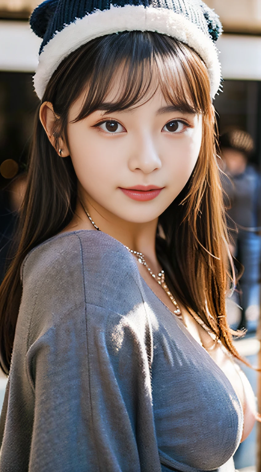 (32K,high-detail,high detal,hight resolution,highdensity,独奏:1.3),(Realistic people,Live Action,A detailed eye,High resolution eyes,Fine eyes,Eyes that look like they are alive,Beautiful dark blue eyes,Fishing eyes,detailed lips,Crystal clear white skin,detailed realistic faces:1.3),(Japanese ido,Korean Idols,model in Japan,Korean models,Korean K-Pop Female Idols:1.2),(with a flushed face,natural make up,a necklace,piercings,Navel piercing:1.4)(Military Cargo Pants,Colorful tops with a large silhouette,Coat with a large silhouette,Leather Boots,Knitted hats,Mode-type beautiful eyes casual:1.6),(well-shaped breasts:1.5),(Sexy and very beautiful Korean16 years girl,Cool eyes,little smiling,facing back,turned around,Looking at the camera,Fashion Leader,fashion modell,Soft skin,Unforgettable eyes,Eyes are too beautiful,I want to go to Paris Collection.,Cutting-edge fashion:1.6),(showing your whole body,Show full-body fashion,Fashion that stands out:1.7)