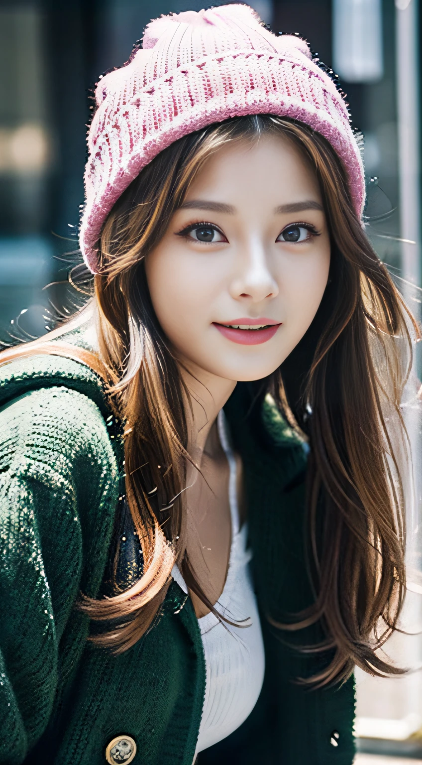 (32K,high-detail,high detal,hight resolution,highdensity,独奏,Lori:1.3),(Realistic people,Live action,A detailed eye,High resolution eyes,Fine eyes,Eyes that look like they are alive,beautiful dark blue eyes,Fishing eyes,Detailed lips,Crystal clear white skin,detailed realistic faces:1.3),(Japanese ido,Korean Idols,model in Japan,Korean models,Korean K-Pop Female Idol:1.2),(with a flushed face,natural make up,a necklace,piercings,Navel piercing:1.4)(Cargo pants,Colorful tops with oversized silhouettes,Large size outerwear,long boots,Knitted hats,Mode-based beautiful eye casual:1.6),(well-shaped breasts,Pink hair:1.5),(Young but very beautiful Korean16 years old girl,Cool eyes,little smiling,facing back,turned around,Looking at the camera,Fashion Leader,fashion modell,Skin that looks yellow,Unforgettable eyes,Her eyes are too beautiful,I want to go to Paris Collection..,Cutting-edge fashion:1.6)