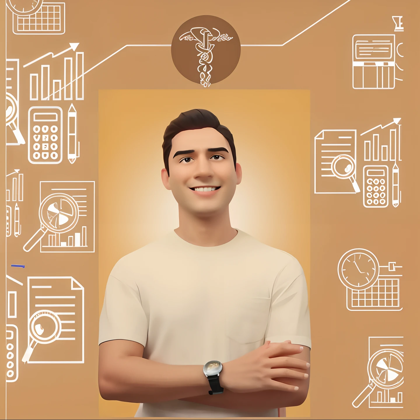 Very high quality Disney Pixar poster Image of a man with a counter icon in the background, corporate animation style, em um fundo escuro, masculino, a person standing in front of a, healthcare, com recursos precisos, Avatar dos seus dados pessoais, Fanart, digital health, suave em _ O pano de fundo, flat illustration, illustration detailed, design elegante, youtube video screenshot, captura de tela digital