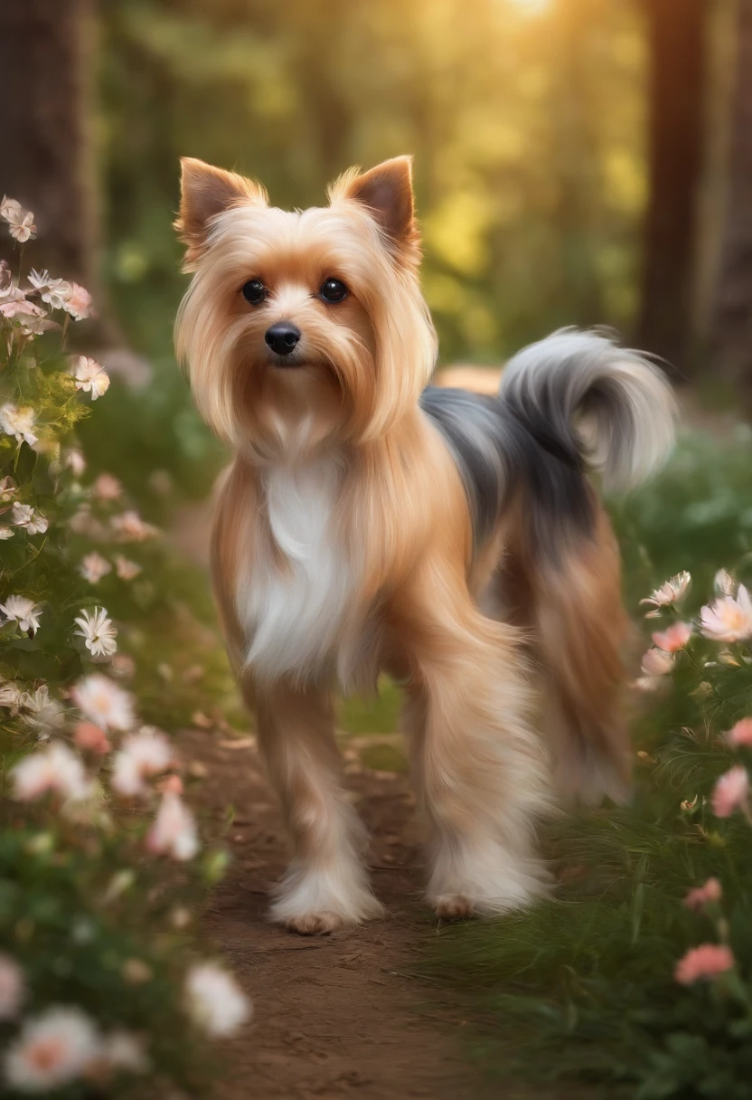 Anime Starfield,cachorrinha ,Yorkshire breed with bows tail and walk happily, Clareza 4K,Anime Dogs,O estilo de pintura se cura