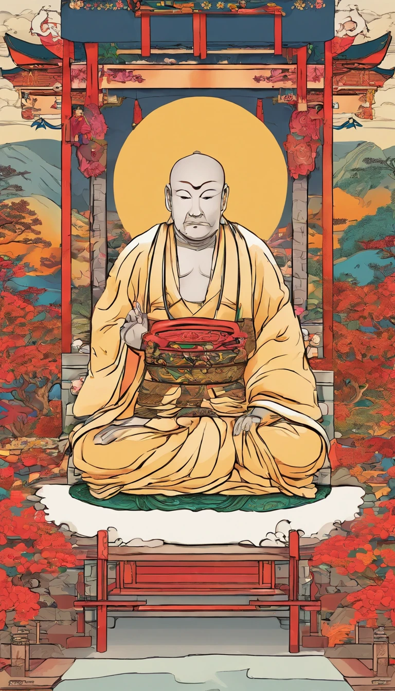 That person is at the center、That person、He was a high-ranking monk of the Kamakura period。That person、、Sitting upright facing the front。Impression、The statement is very convincing、History、I have the impression that he was an important person for Japan。If the person、80 photos％account。This image should be CG。