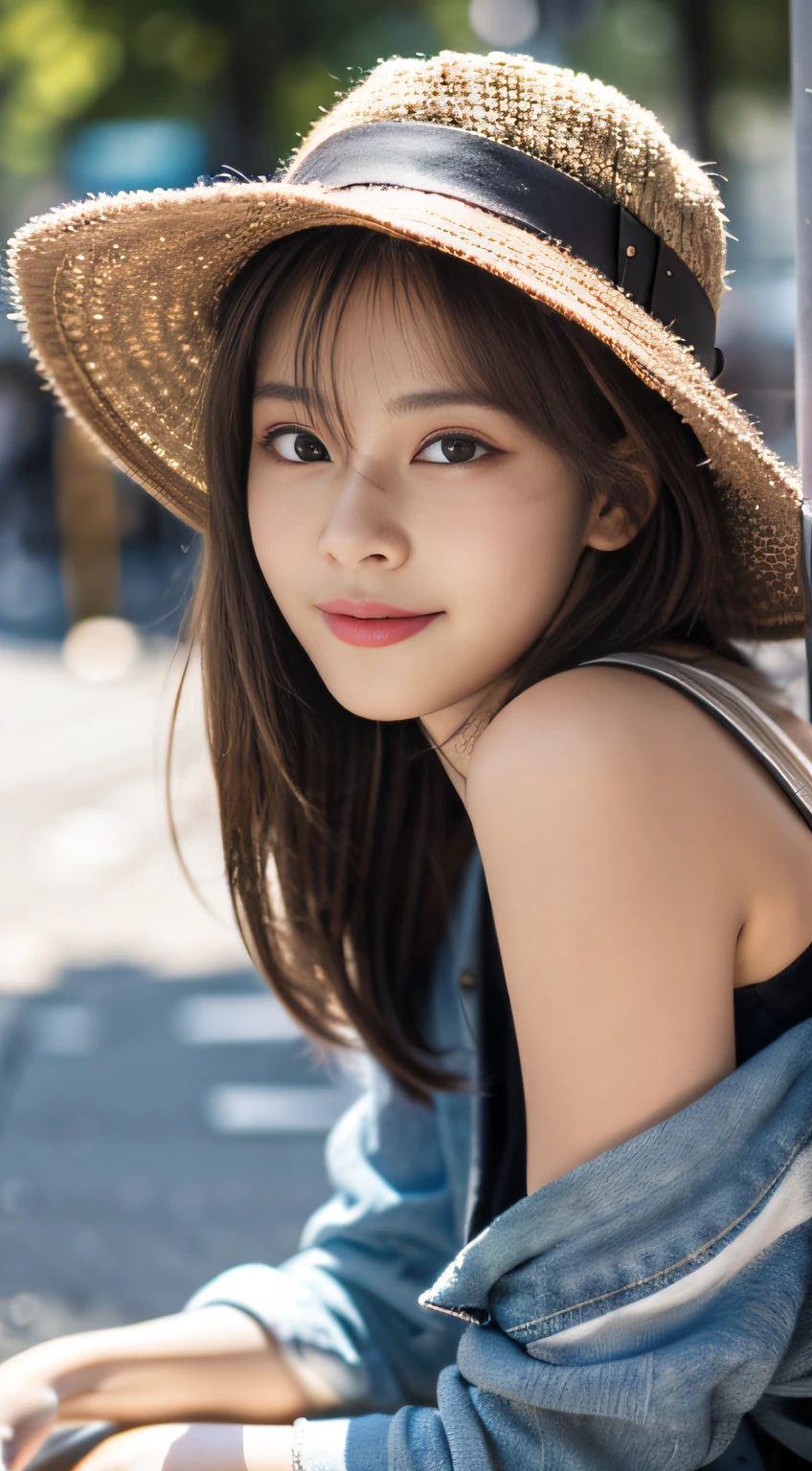 (32K,high-detail,high detal,hight resolution,highdensity,独奏:1.3),(Realistic people,Live action,A detailed eye,High resolution eyes,Fine eyes,Eyes that look like they are alive,beautiful dark blue eyes,Fishing eyes,Detailed lips,Crystal clear white skin,detailed realistic faces:1.3),(Japanese ido,Korean Idols,model in Japan,Korean models,Korean K-Pop Female Idol:1.2),(with a flushed face,natural make up,a necklace,piercings,Navel piercing:1.4)(Cargo pants,Colorful tops with oversized silhouettes,Coat with a large silhouette,Leather boots,Hats,Mode-based beautiful eye casual:1.6),(well-shaped breasts:1.5),(Sexy and very beautiful koreans16 years girl,Cool eyes,little smiling,facing back,turned around,Looking at the camera,Fashion Leader,fashion modell,Soft skin,Unforgettable eyes,Her eyes are too beautiful,I want to go to Paris Collection..,Cutting-edge fashion:1.6),(showing your whole body,Show full-body fashion,Fashion that stands out:1.7)