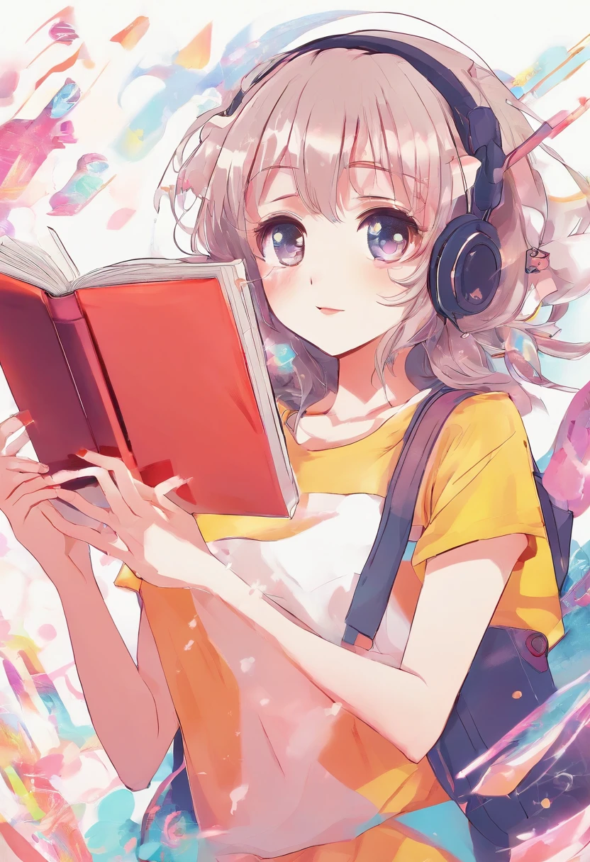 girl,Ball head,sporty attire,A glowing book floats in the air on the right,Girl hands touching a book