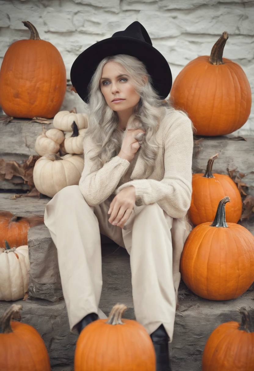 white backgrounid、full bodyesbian、Halloween、face perfect、perfect hair、Top resolution、witch outfit、Pumpkin Ghost