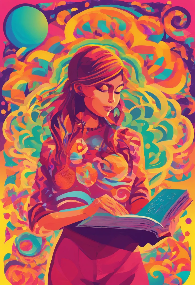 girl,Ball head,sporty attire,A glowing book floats in the air on the right,Girl hands touching a book