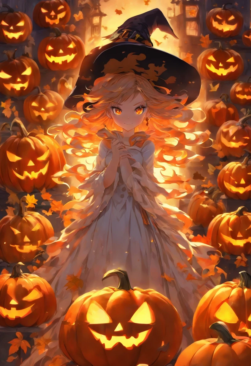 white backgrounid、full bodyesbian、Halloween、face perfect、perfect hair、Top resolution、witch outfit、Pumpkin Ghost