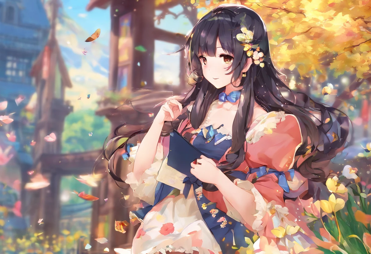 Anime girl with long black hair, an anime drawing by Jin Homura, pixiv, shin hanga, Anime Girl with Long Hair, marin kitagawa fanart, hanayamata, with long black hair, anime moe art style, Is , (Anime Girl), Anime visuals of cute girls A sexy Chest emphasis Muchimuchi thighs with blush cheeks Black dress gothic dress Black tights