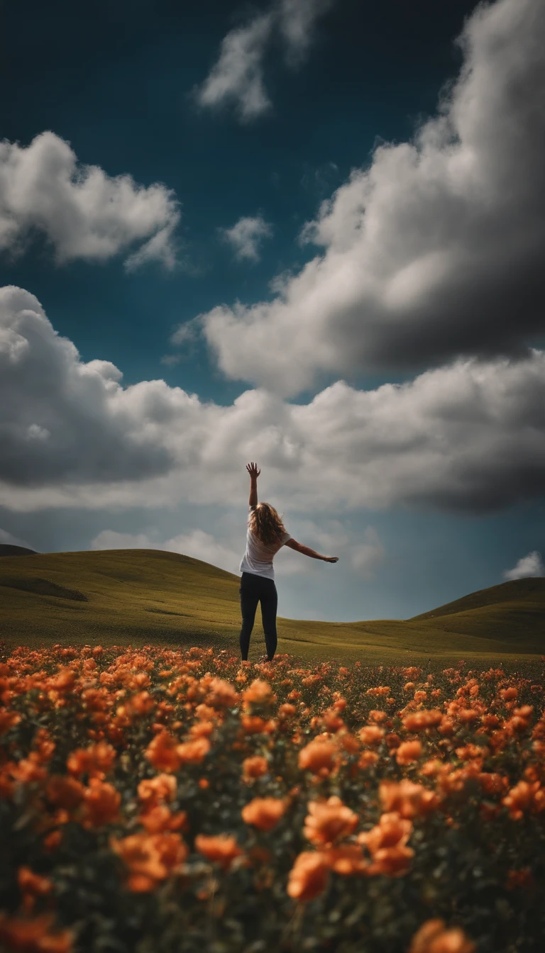 Hands outstretched towards the sky, symbolizing confidence and determination.