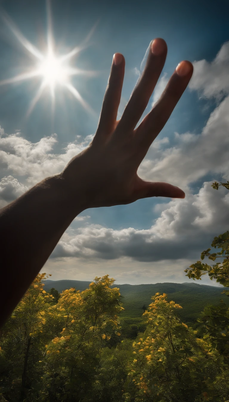 Hands outstretched towards the sky, symbolizing confidence and determination.