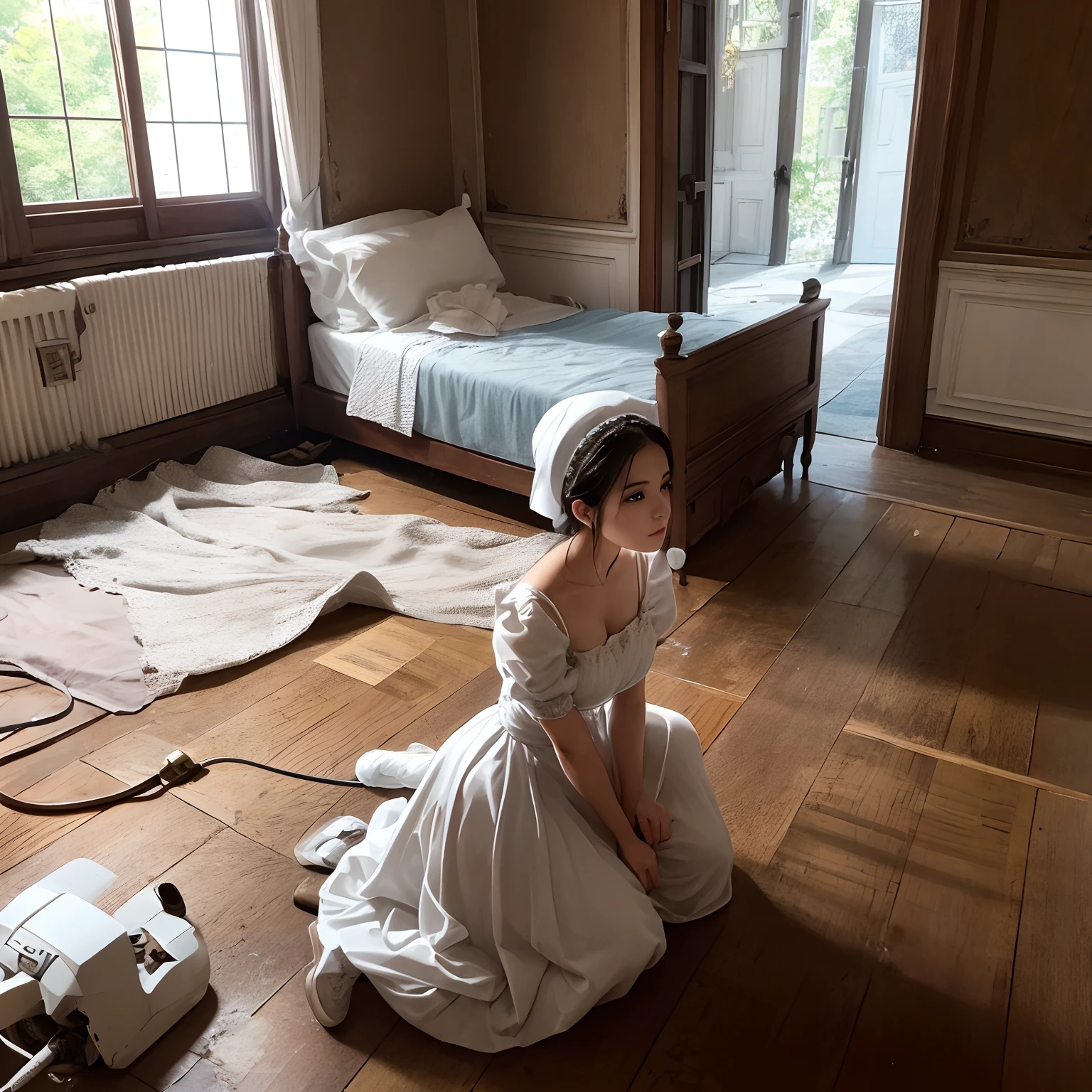 A broken maid robot cleans a dilapidated mansion, but it doesn't come out clean.