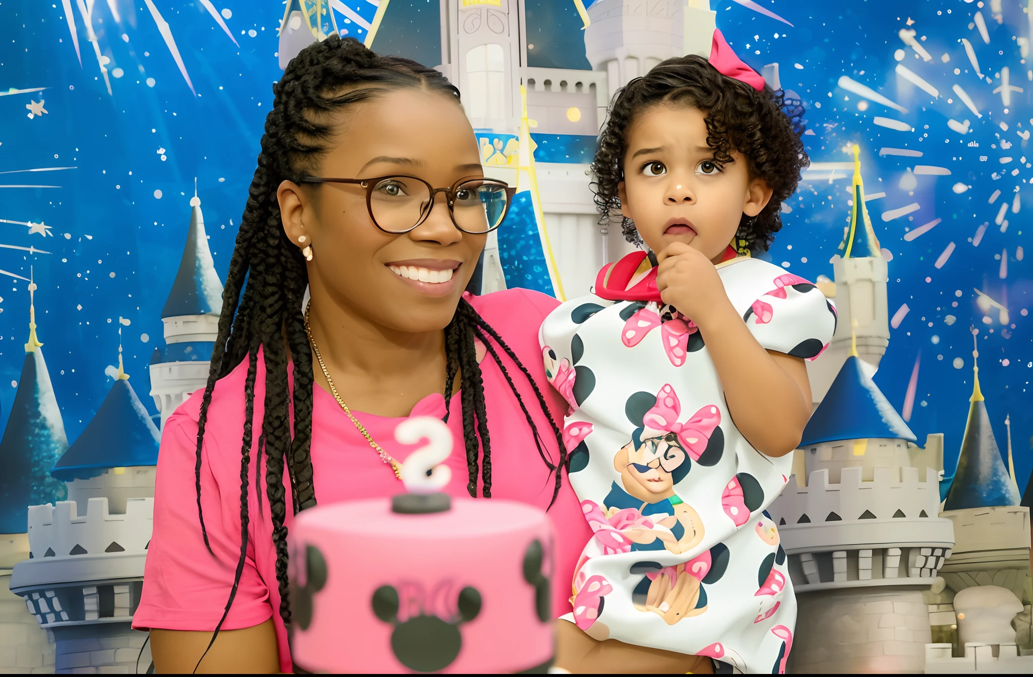 A very beautiful black woman with pigtails wearing glasses with a black child with curly hair , estilo Disney Pixar, alta qualidade, melhor qualidade 4k