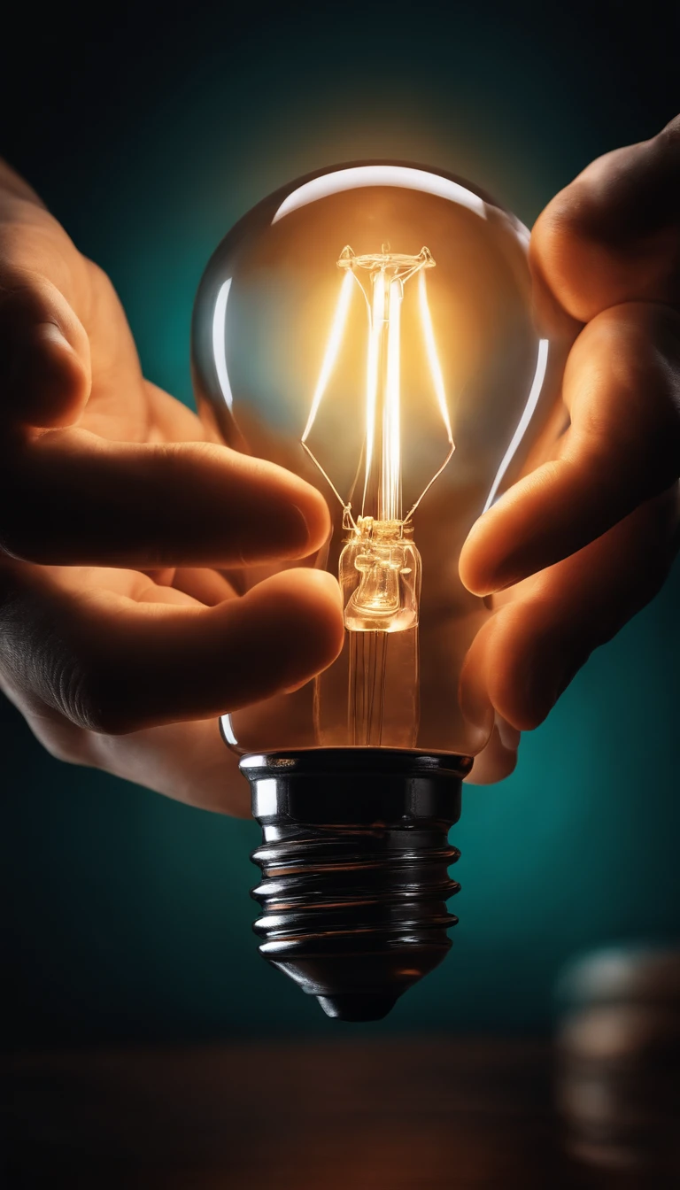 A hand holding a bright light bulb, while the other hand is about to let go of it, symbolizing the release of fear and the ability to shine.