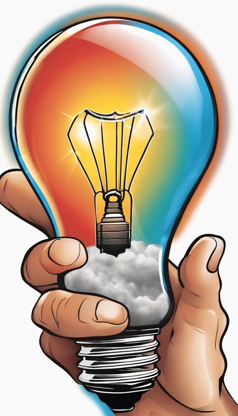 A hand holding a bright light bulb, while the other hand is about to let go of it, symbolizing the release of fear and the ability to shine.