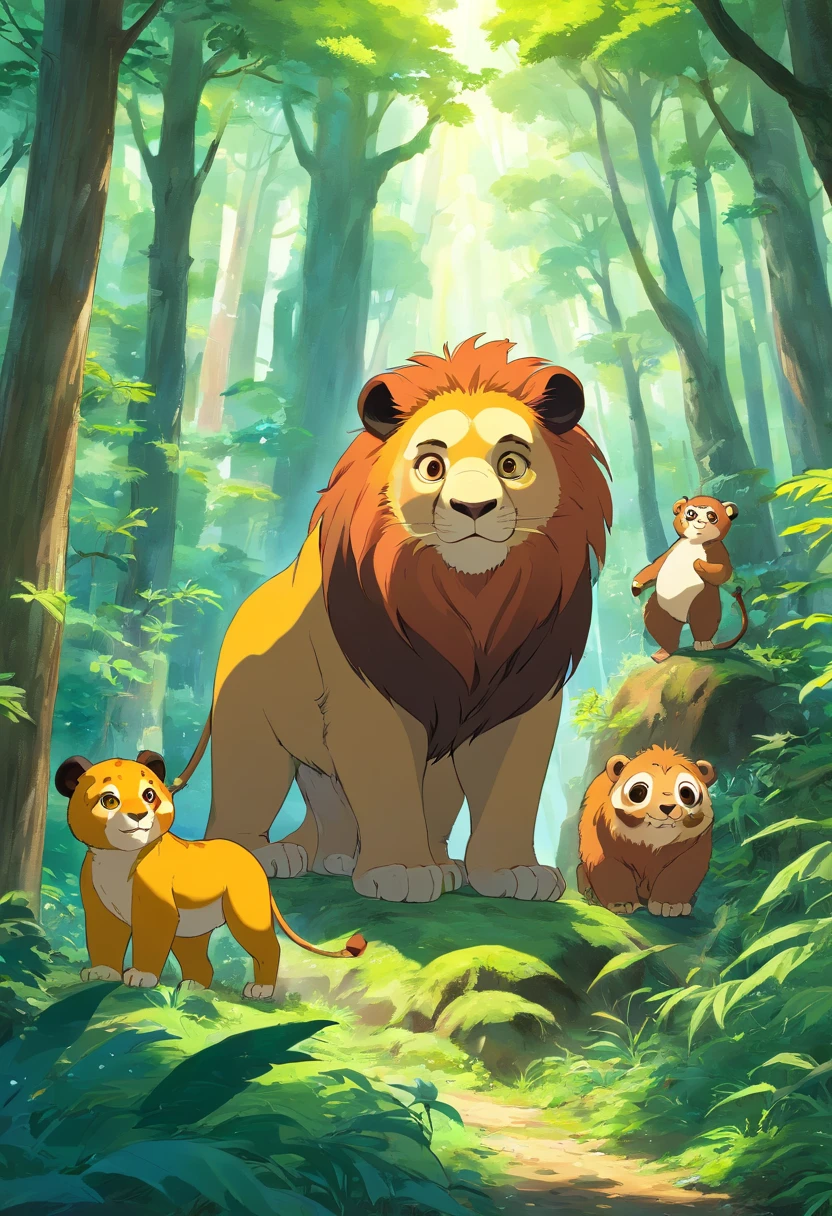 animal including lion panda giraffe monkey bear cub sloth in the forest