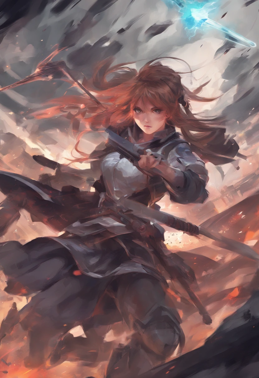 Semi realism style anime girl and boy in battle