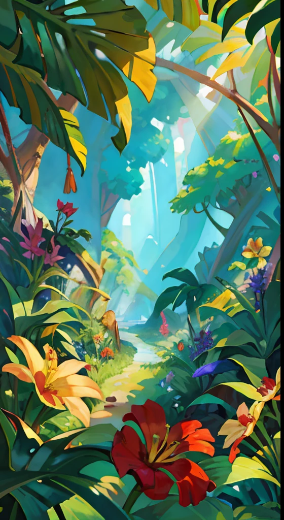Masterpiece, In the jungle((Close-up of wildflowers)), ((jungles)), Trip, Nature, primitive, professional art, art concept, landscape, (Wallpaper Unity 8K), best view, HD quality, Detailed, Perfect view, Aesthetic, NFT.
