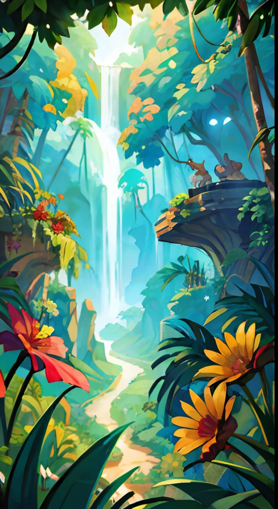 Masterpiece, In the jungle((wildflowers)), ((jungles)), Trip, Nature, primitive, professional art, art concept, landscape, (Wallpaper Unity 8K), best view, HD quality, Detailed, Perfect view, Aesthetic, NFT.