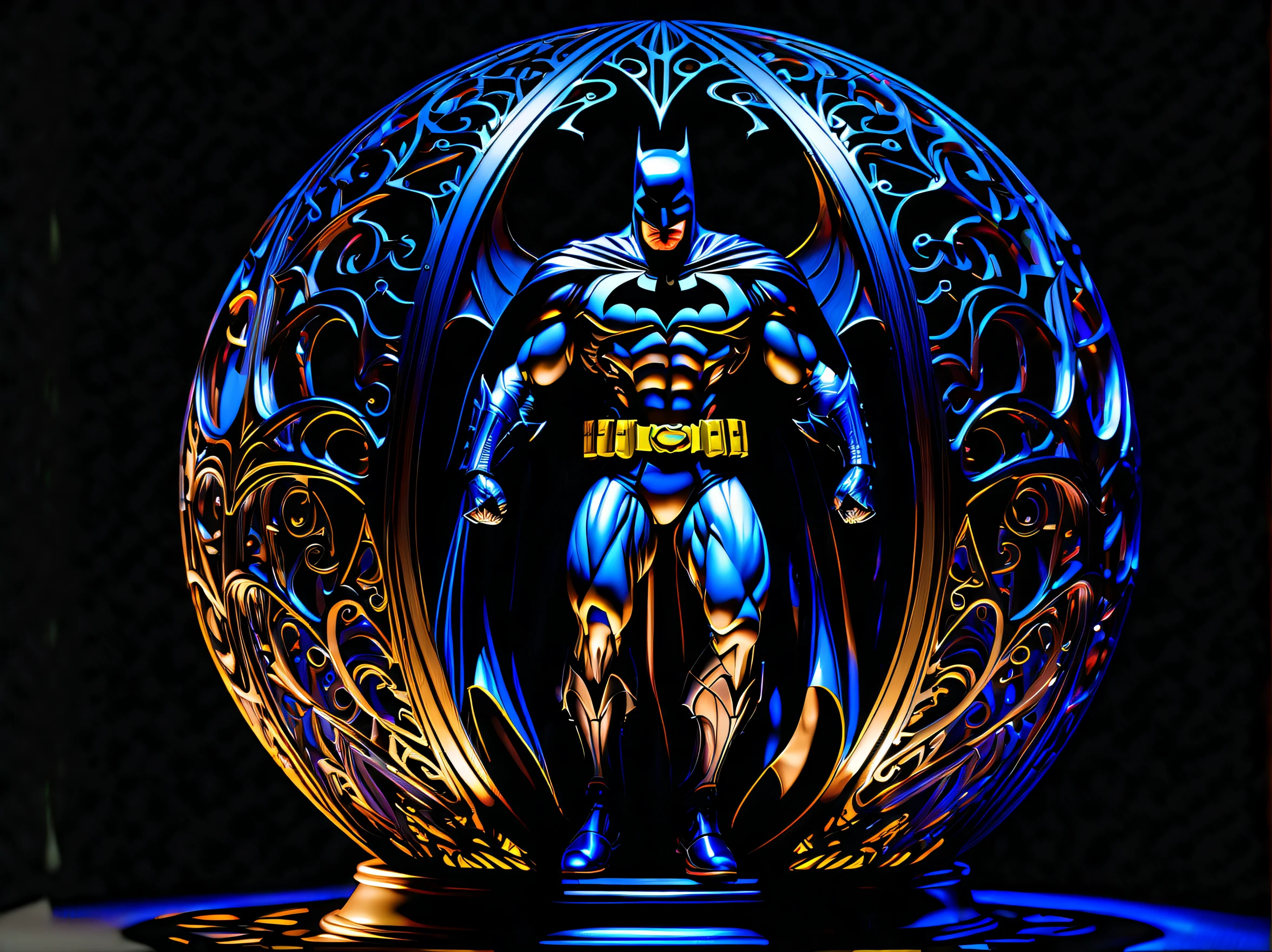 sculpture batman in the sphere ball with floating in the sky, (((beautiful detail glow:1.1))), full body shot, under lighting, black light paint line art with wire frame, shadow wish, (((intricate details:1.4))), (((insane details, delicate details, masterpiece:1.3))), (((radiosity rendered in stunning 32k resolution:1.4))), (((highest quality:1.3))), (((highly quality:1.3))), (((ultimate quality:1.3))), (digital paint concept art:1.3),