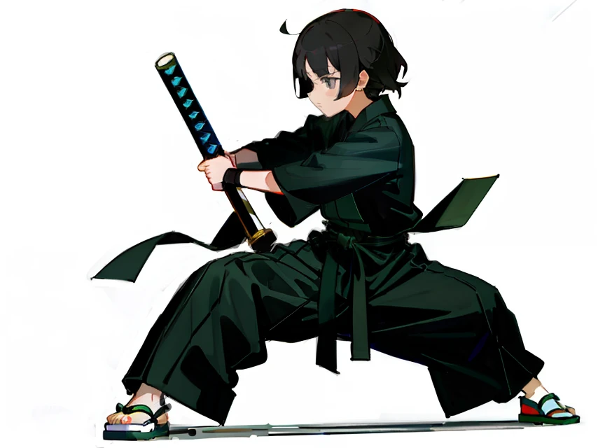 ((​masterpiece、top-quality))、(独奏)、A dark-haired、Grey jumpsuit、Jujutsu Kaisenkaze(martial art pose、