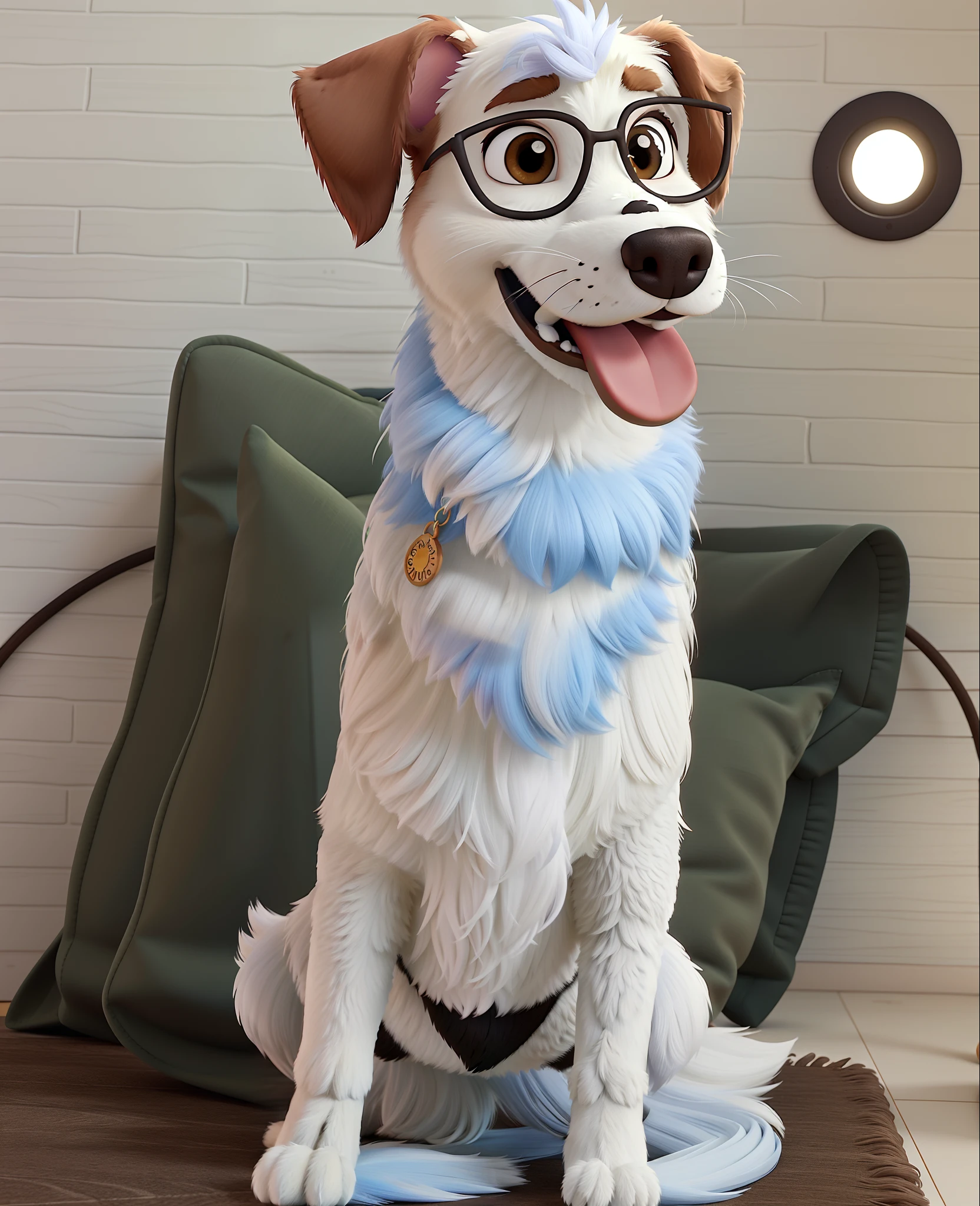 Cachorra branco e peludo, cheirando uma flor, estilo Disney pixar, alta qualidade, melhor qualidade