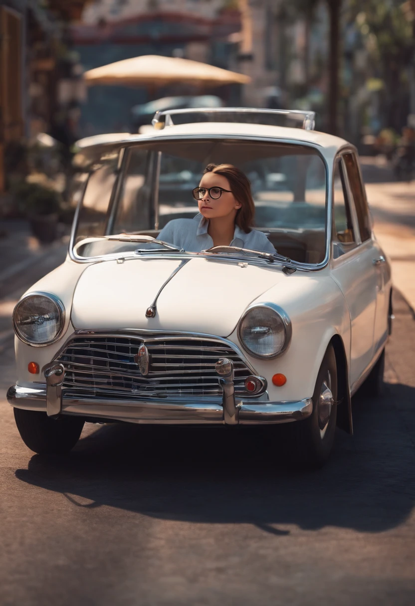 Girl in glasses and a white car, Pixar Disney, alta qualidade