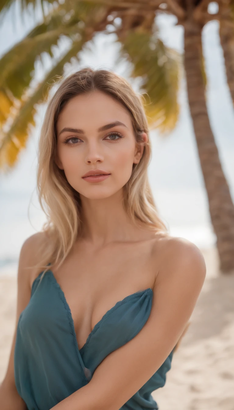 Seychelles beach, deep blue waters, a lovely Extremely low angle full-length photo of a gorgeous young blonde girl, tits 1.6, bikini straw hat on the beach in sexy pose, looking at the camera with a mischievous smile, beach, coconut trees, sea, waves, waterao Fundo, uma praia, Beautiful face and naïve look, Sardas, uma Foto proFissional perFeita, Filmado na Canon PowerShot G7 X Mark II, Portra Kodak 400, view from below, F/1.8 lentes, lente tilt-shiFt, editorial premiado,Glamour photo capturing extraordinary natural landscape and subject with exceptional detail and vibrant colors, tilt angle perspective, hot summertime, Ethereal, Pose Feminina sexy instagram, musa, Glamour, breathtaking beauty, Moody aerial light, romantic soft lighting, magic hour, Luz dourada em cena, Last Light of Sunset, Luz e sombra lindas, hiper-detalhado, lindamente codiFicado por cores, Fotorrealista, clean sharp focus, proFundidade de campo, Dynamic angle, Bokeh foto realista,cowboy shot