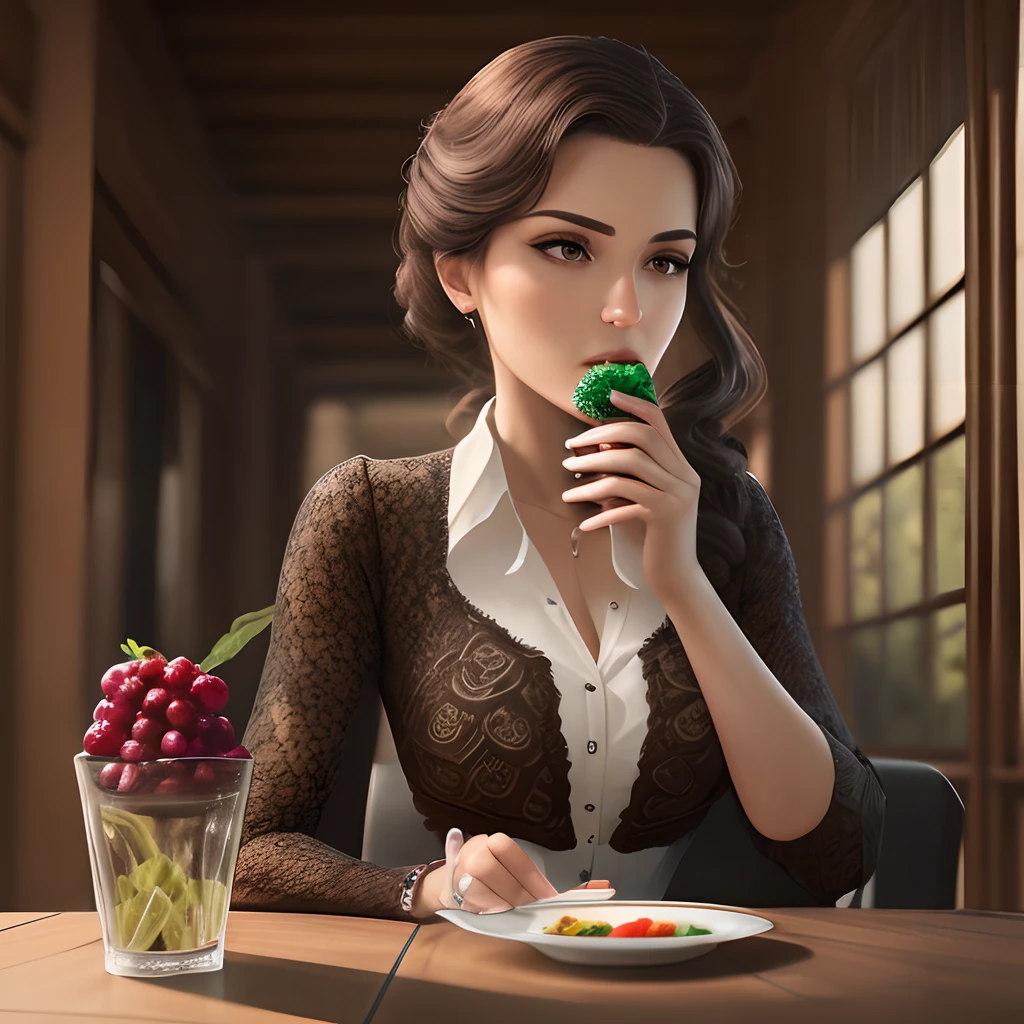 masterpiece, best quality, Maleficent holding a whole cake, 8k, White background,Solid color background,Woman holding cake, 8k, (Clear focus, Very detailed) Warren Tufts, Retro, deep cleavage, bakery shop in background