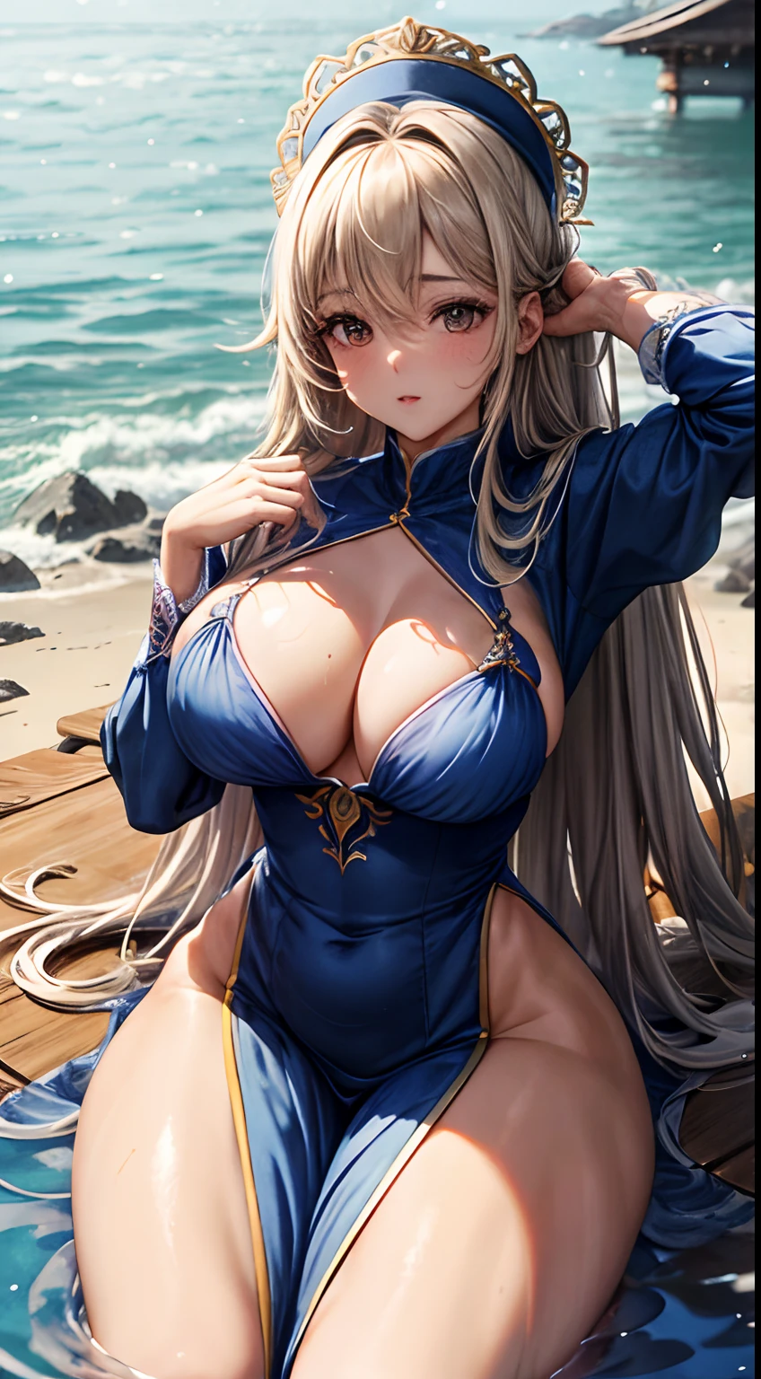 (Enriquecer la imagen,Calidad de nivel de obra maestra)Hermosa obra de arte CG 8K,Postura de diosa,sitting on the river,Ejercicios posturales,delgado y suave,translucent skin,Pelo rojo、La belleza del cabello extra largo, Super long straight hair,La piel es clara y jugosa,Pechos grandes ropa interior uniforme,perspectiva parte 1.2x efecto de silueta mejorado,Exquisite transparent blues pattern in pajamas,Los detalles son intrincados y exquisitos,The background is slightly blurred,Charming and lustful leg seduction,babear,J copa pechos grandes,sonrojarse,Japan goddess,Curvas delgadas de cuerpo perfecto,Escena junto al mar,