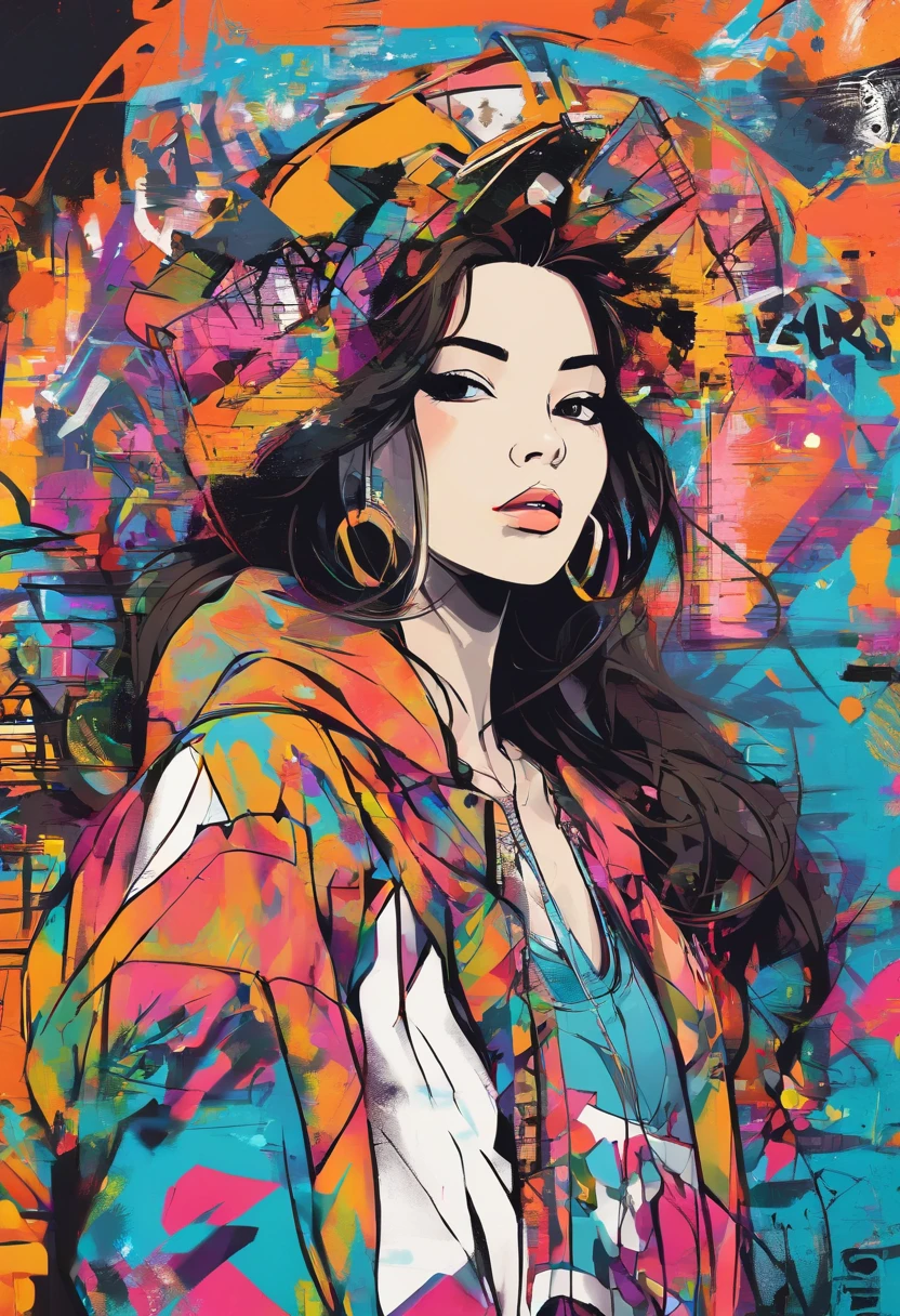 oil style、Arte Digital、Estilo anime dos anos 1990、Bob Cabelo Preto、Japan pretty girl、18 anos