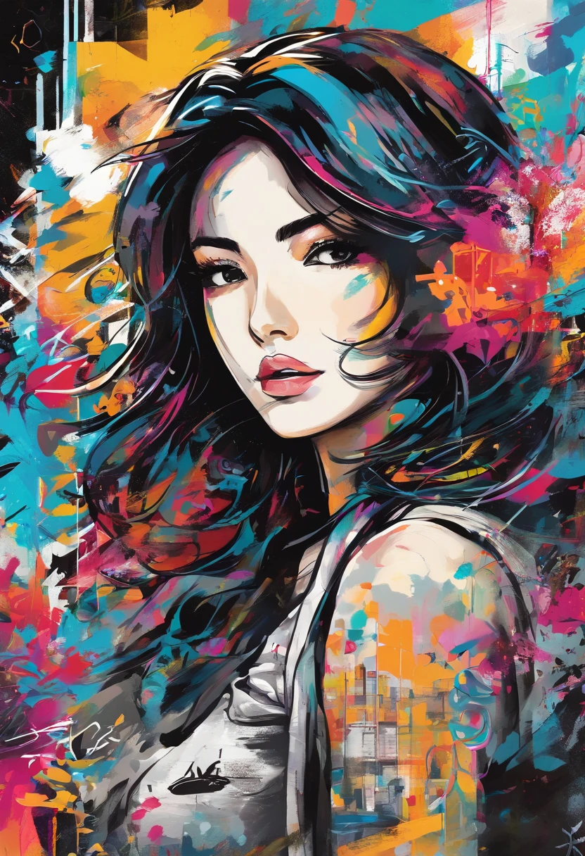 oil style、Arte Digital、Estilo anime dos anos 1990、Bob Cabelo Preto、Japan pretty girl、18 anos
