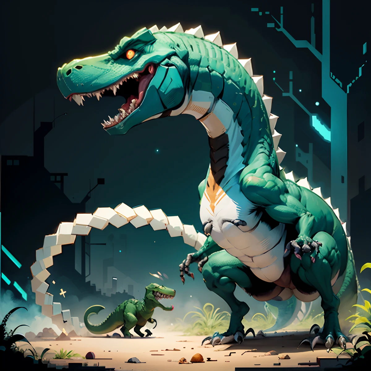 pixel art,
trex loves Udon,
Udon is white,