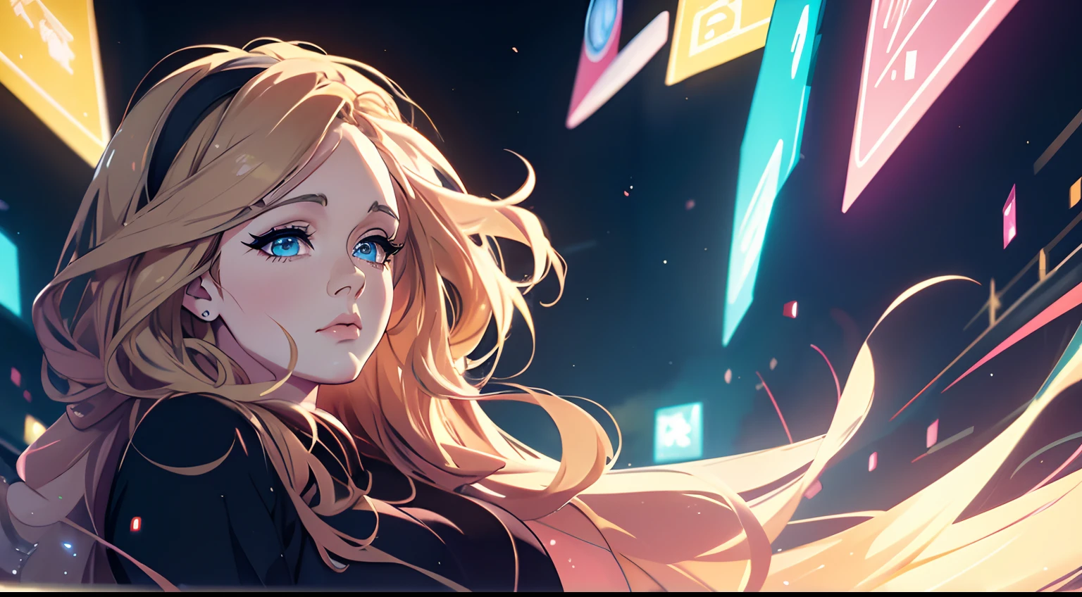 ((Adele)), anime, colorful, anime art, luminescent, expressive eyes