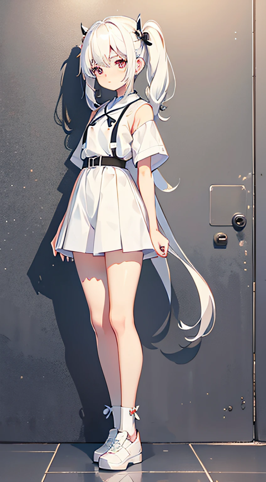 white hair、Twin-tailed、cute little、short stature、bare-legged、blanche