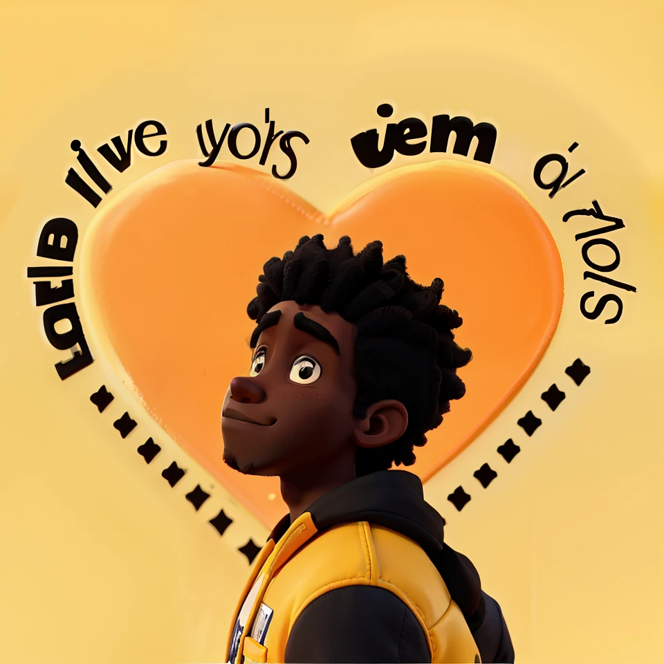 Black man in front of a big yellow heart written All we have is us
