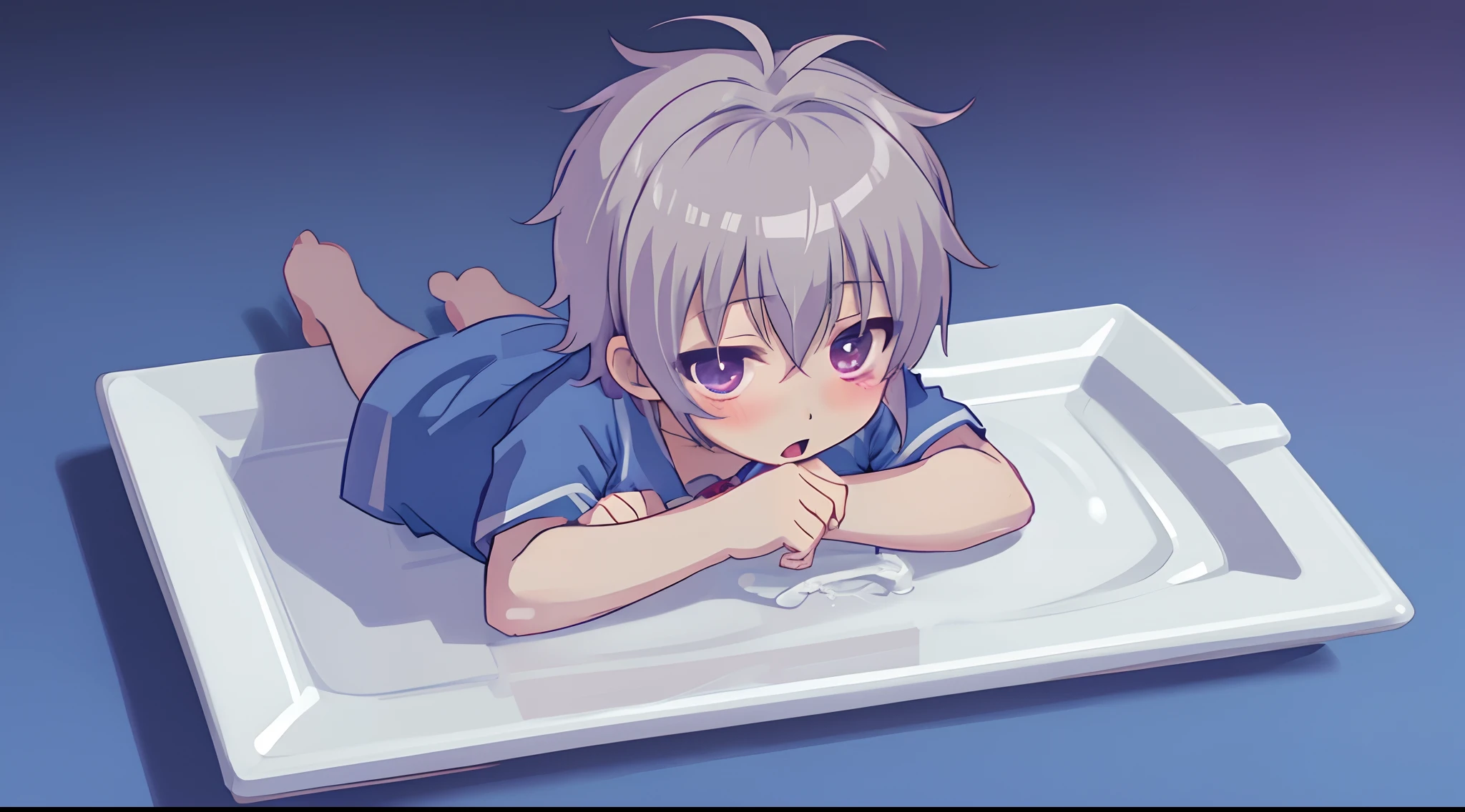 (shota:1.5), ((best quality)), ((masterpiece,)) naked, (((small penis))), testicles, (anus into finger), fragile, (spiked hair), raised arms, brack eyes, brack hair, (sweating), wet, spread legs, lying down on floor, (crying), (cerebral palsy:1.5),