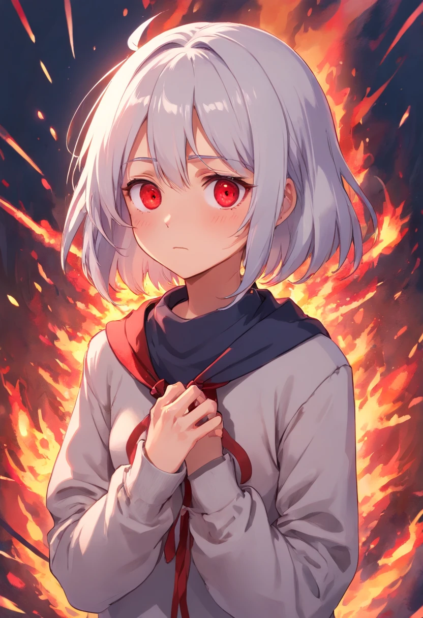 1 girl, bangs, white hair, red eyes, robotic sleeves, sad, covered eye, covered eye, right eyepatch, right eyepatch, metal scarf around neck, high resolution, black sweatshirt, white polo shirt, sleeves long, look up, blow, sad, alone, straight hair, upper body, hooded jacket, set in fire, bloody tears, bathed in blood, wounded arm
Negative prompt: nsfw,worst quality, low quality, normal quality:1.4), lowres, skin spots, acnes, skin blemishes, age spot, glans, extra fingers, fewer fingers, strange fingers, ((bad hand)), Hand grip, (lean), Extra ears, (Four ears), Strange eyes, (three arms), Many hands, (Many arms), ((watermarking))
Steps: 20, Size: 1024x1024,
Model: 【Final】Illustration CG artist, Sampler: DPM++ 2M, CFG scale: 7