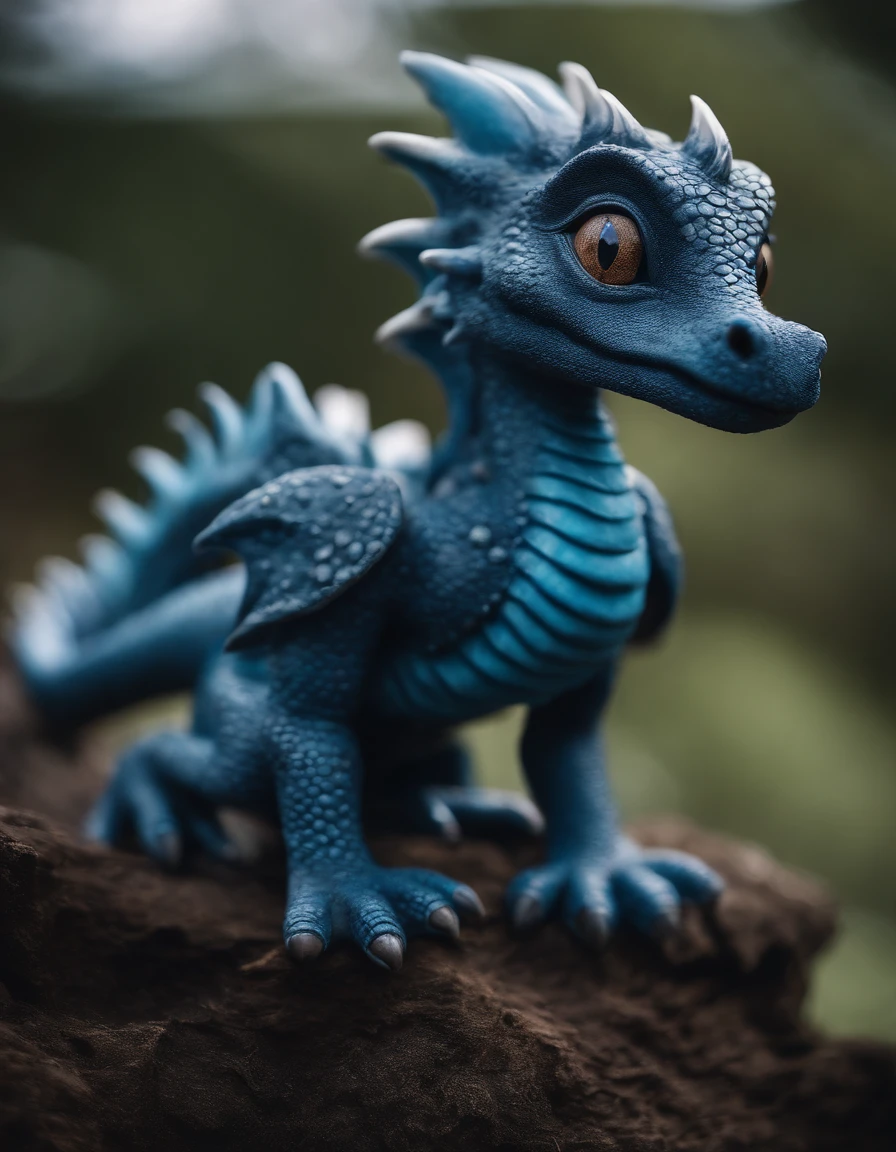 little blue dragon with blue eyes, cute