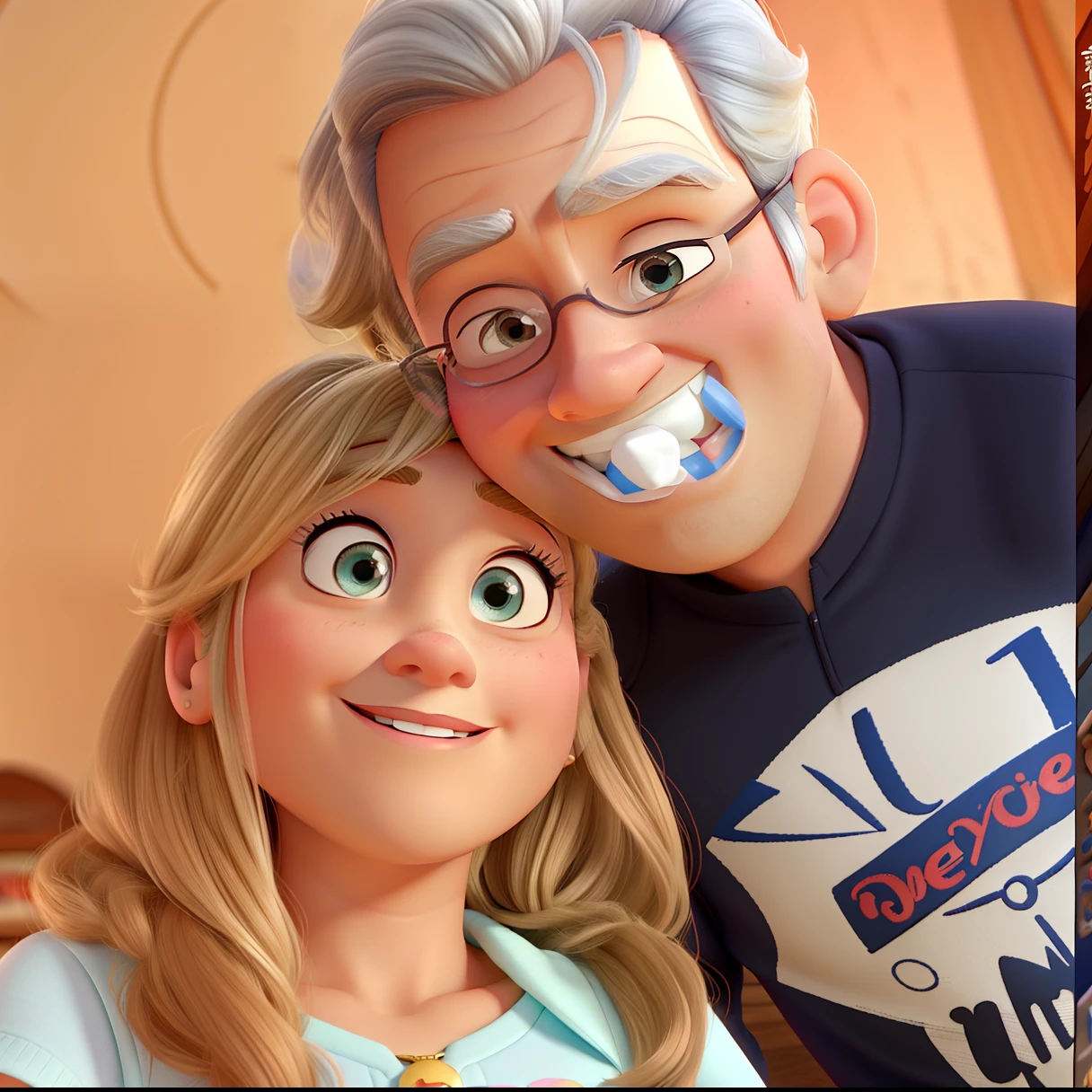 Uma mulher e um homem de 57 e 77 anos estilo Disney Pixar alta qualidade. Melhor qualidade