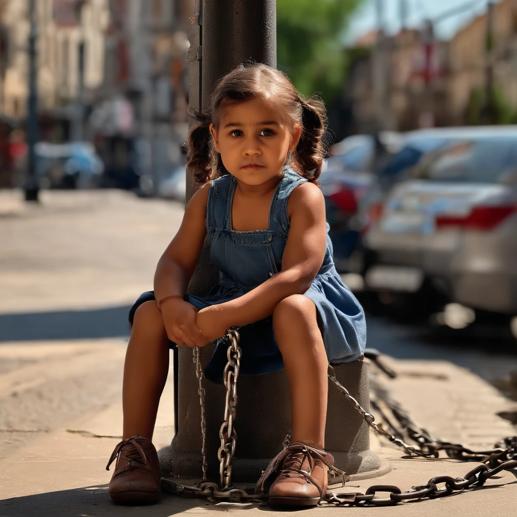 (( sitting on the street，Chained ankles，Tied to a lamppost，Sad cute face 🥺 ))