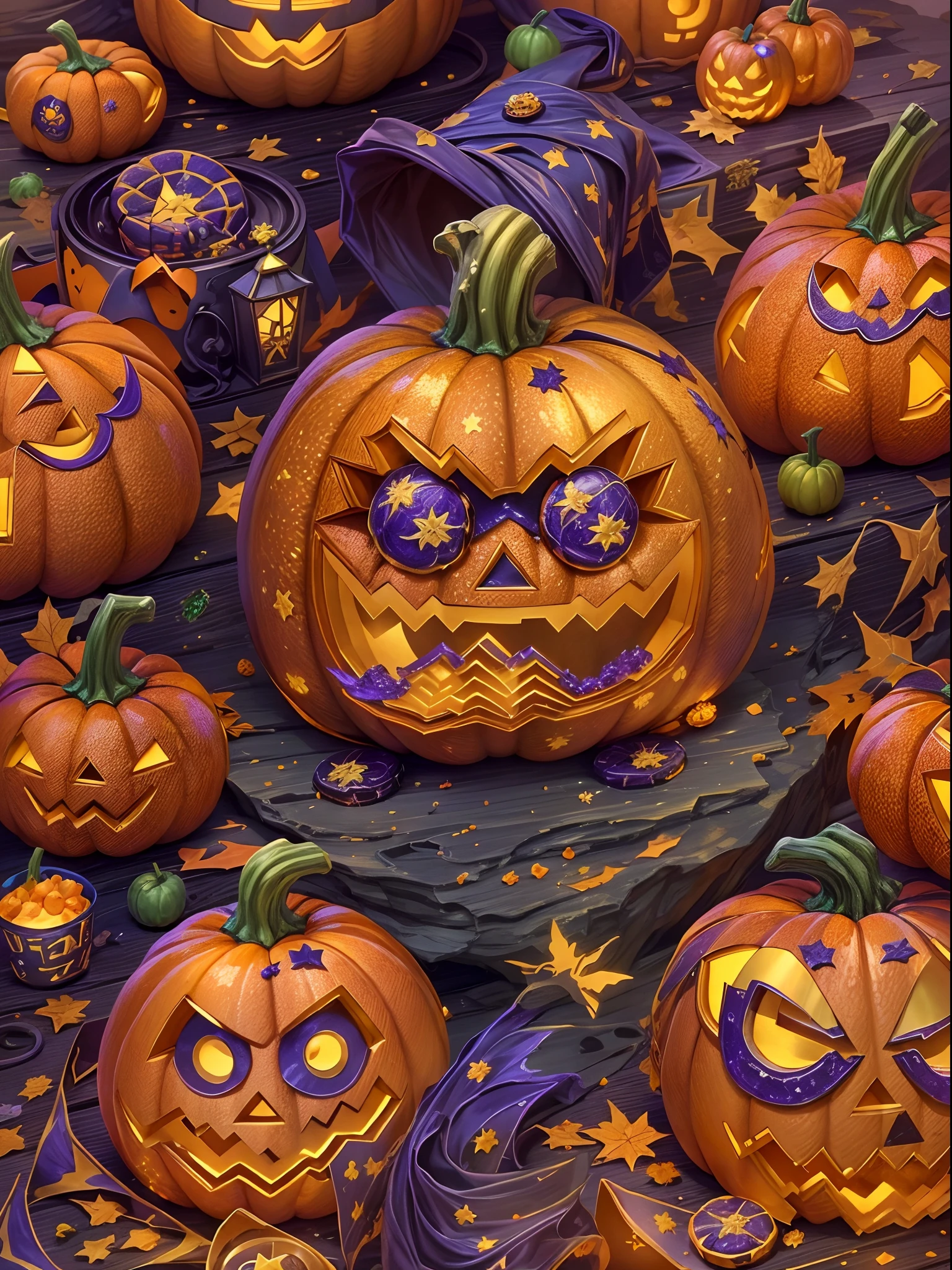 (tmasterpiece),（ultra - detailed：1.3），best qualtiy，（glittery:1.2），（Fantasy Halloween world:1.4），(Van Gogh-style Halloween: 1.5),（Remaining months），(((Delicious sweets，Lovely wizard，Pumpkin monsters，mummy，super heroes, and other Halloween decorations))), Fantasy world, Cute cartoon design style, the night，Skysky，Zangetsu，vibrant with colors，brightly，1.4x realism，hyper HD，It is displayed in this beautiful scene，（The is very detailed，reasonable design，Clear lines，High- sharpness，tmasterpiece，offcial art，movie light effect，8K）, DruidMagicAI, m0nstrcrz