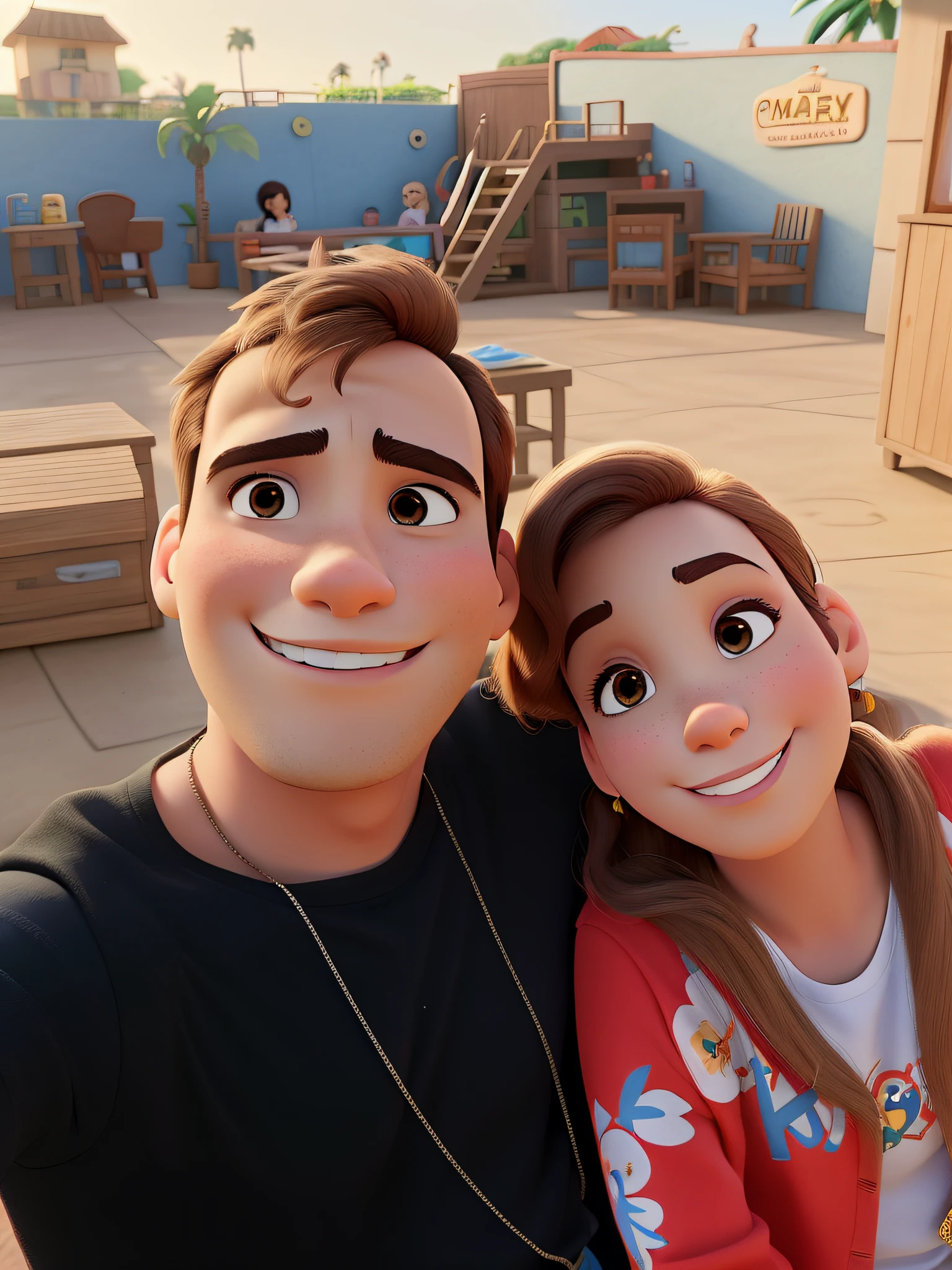Um casal jovem, estilo disney pixar, alta qualidade, melhor qualidade.
