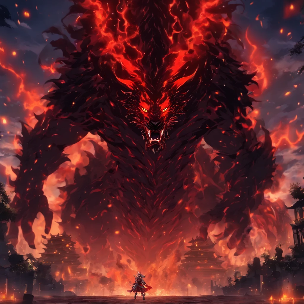 Strange monsters in a fantasy world,Cerberus,Strong limbs,Covered in flames,Blood,Covered with thick spikes,Moon Night,中景 the scene is,Full body like, highly detailed surreal vfx,oc rendered,Shot with 70 mm - AR 16:9 --q 2 --s 1000