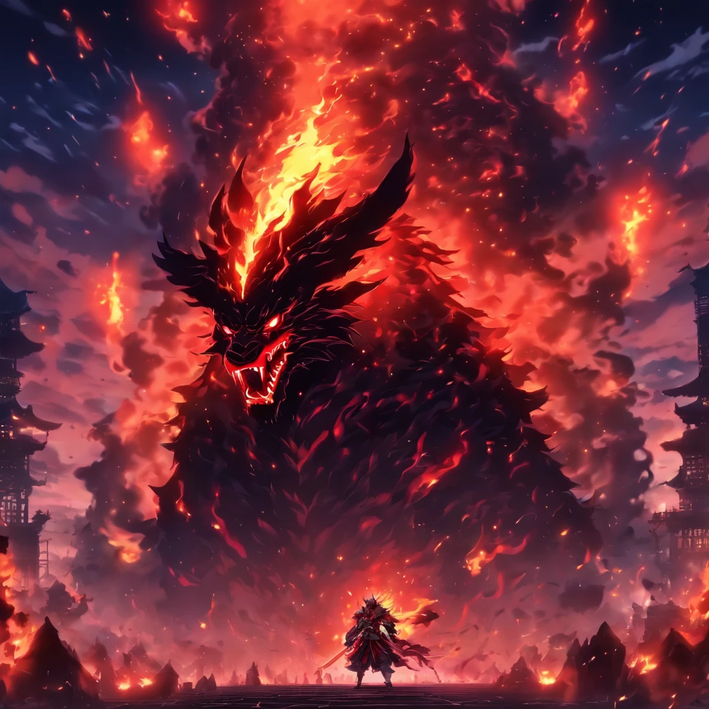 Strange monsters in a fantasy world，Cerberus，Strong limbs，Covered in flames，Blood，Covered with thick spikes，Moon Night，中景 the scene is，Full body like， highly detailed surreal vfx，oc rendered，Shot with 70 mm - AR 16:9 --q 2 --s 1000
