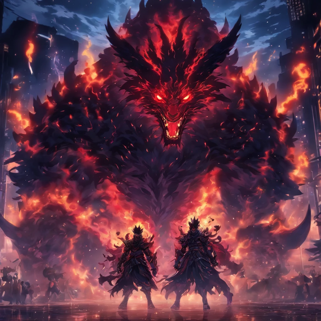 Strange monsters in a fantasy world,Cerberus,Strong limbs,Covered in flames,Blood,Covered with thick spikes,Moon Night,中景 the scene is,Full body like, highly detailed surreal vfx,oc rendered,Shot with 70 mm - AR 16:9 --q 2 --s 1000