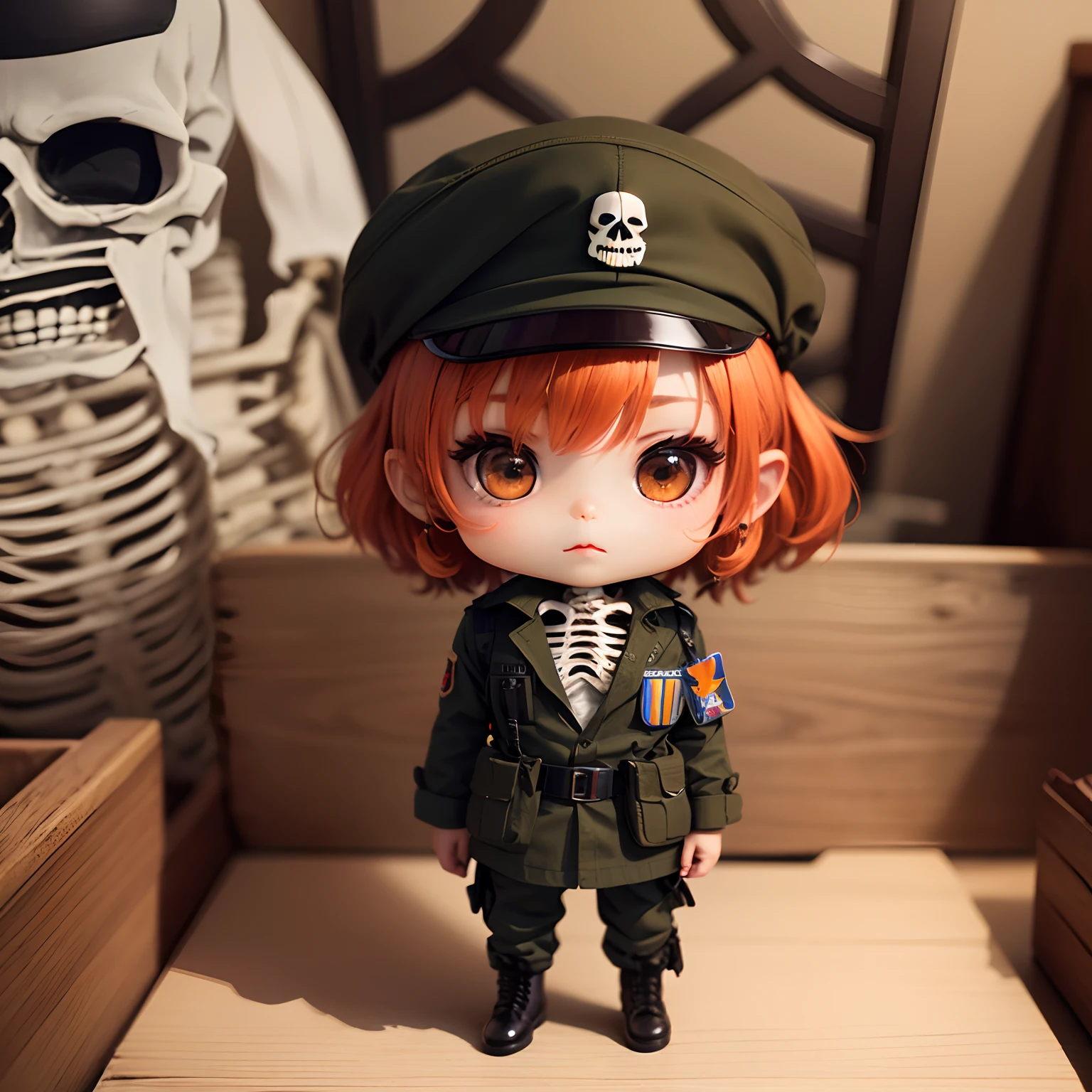 masterpiece、top-quality、ultra-detailliert、(Chibi Chara:1.3)、(Little Military:1.5),(Horror Lollipop Candy:1.3)、full body Esbian、(skeleton:1.3)、skeleton、squash、