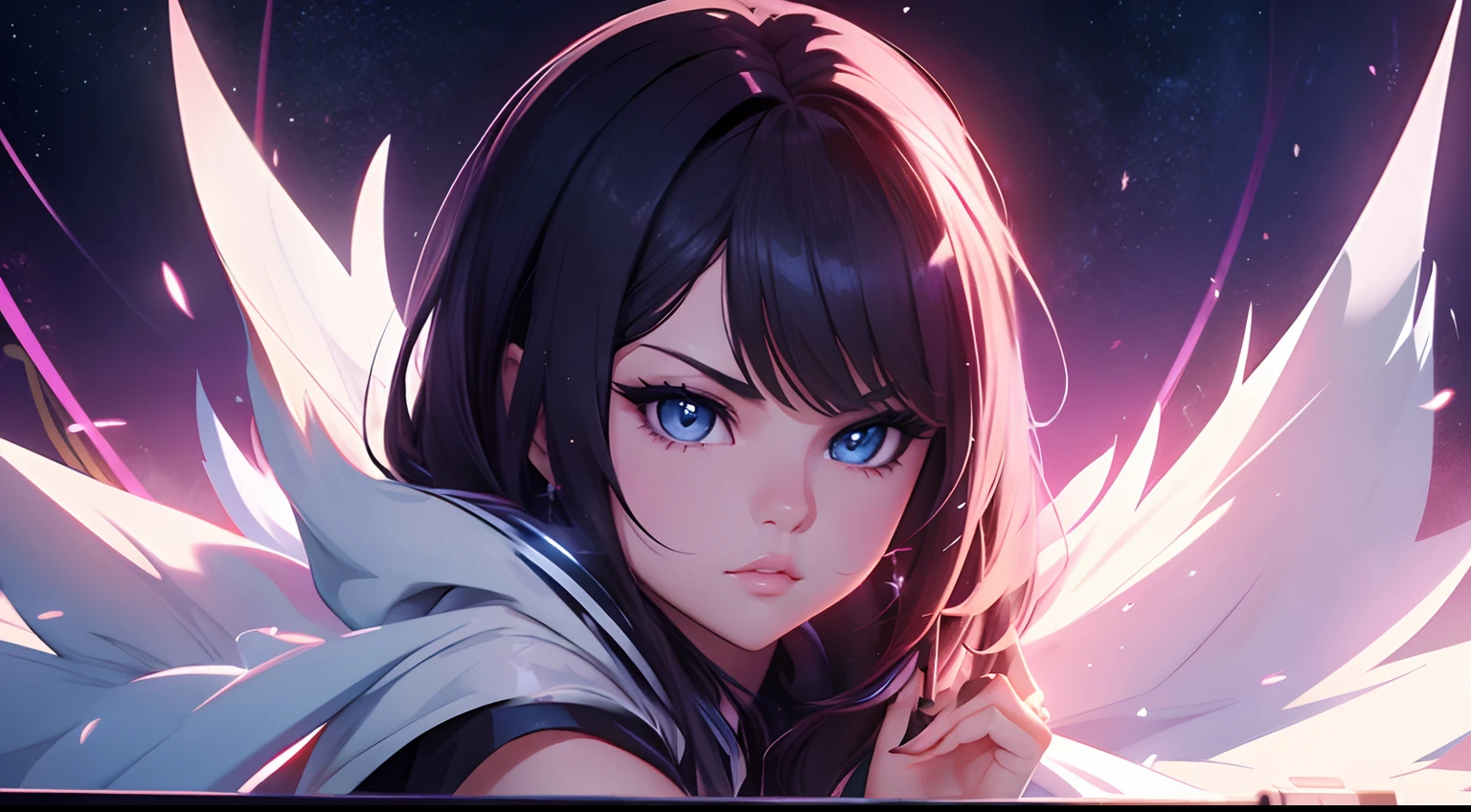 ((Selena Gomez)), anime, colorful, anime art, luminescent, expressive eyes,