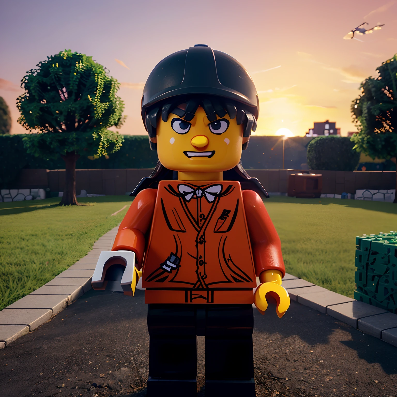 Roblox is a game that is basically lego and a online game it allows voice chat, chat box 💬, that is all communication in Roblox. Roblox is a fun game for people to explore the game allows Phones, iPad, Console, Play station, Xbox, Ps5, and Ps4! I want a picture of a Roblox guy standing in a beautiful sunset.